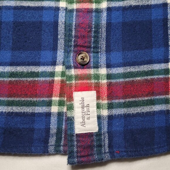 Abercrombie & Fitch Plaid Button Up Flannel Blue Red Green Mens Size M Muscle - Picture 2 of 9
